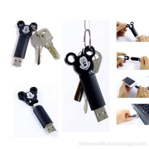 Mickey head mini Key Chain 8-pin USB Cable with Charge and Sync Function